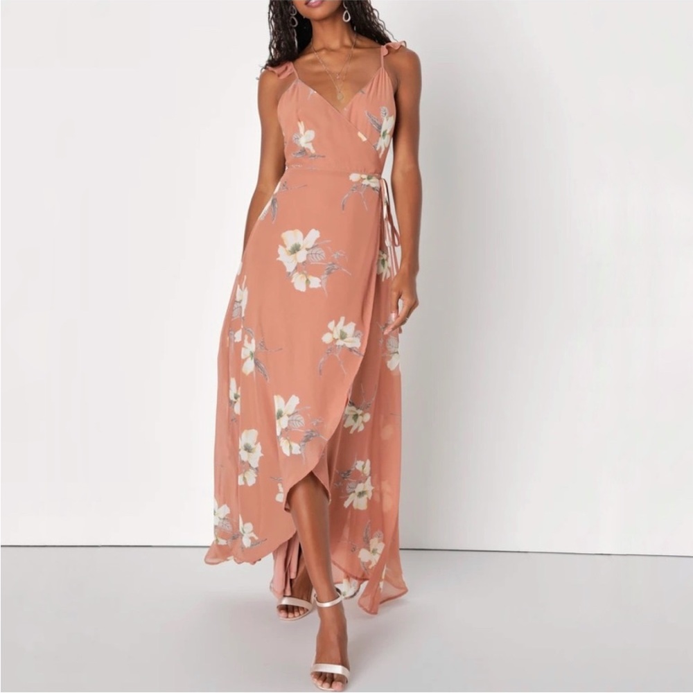 Lulu’s dress All Mine dusty rose pink floral print wrap sleeveless maxi